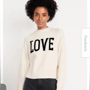Old Navy Cream Sweater with Black 'LOVE' XXL